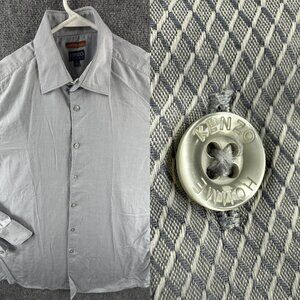 Kenzo Cotton Homme Comfort 16.5 Geometric Gray Long Sleeve Shirt Woven Diamond